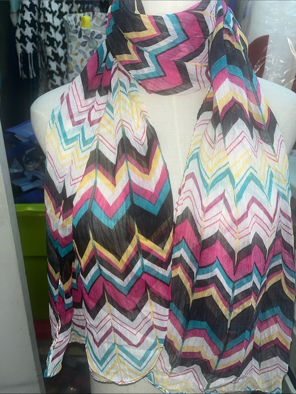 Multicolor Chevron Print Lightweight Scarf chiffon sheer vibrant S208